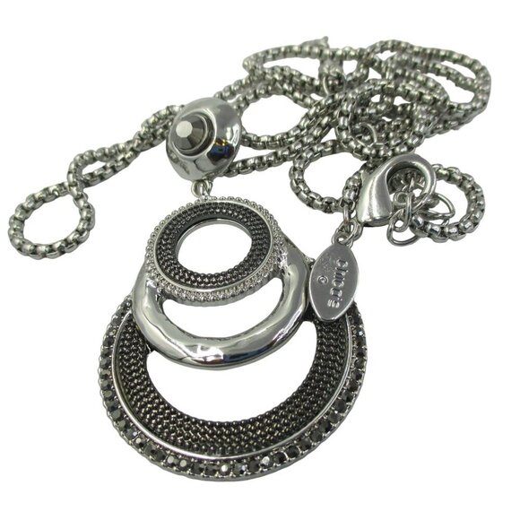 Chico's Mesh Inserts Adjustable Pendant Necklace Silvertone Modern NWT - Picture 7 of 7